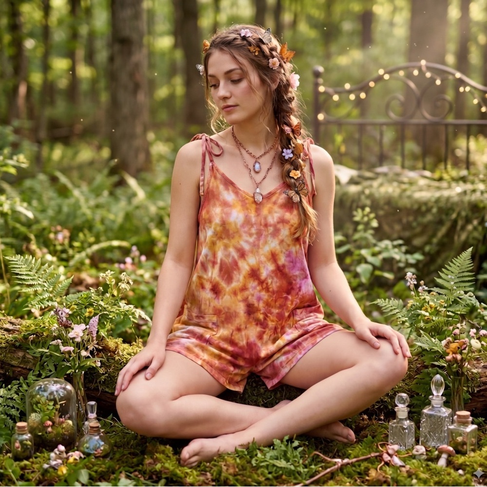 🧡Organic Cotton Hemp Reiki Infused Tie Dyed Jungmaven Sespe Short Romper